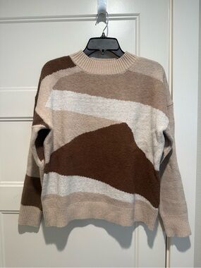 Vici Neutral Knit Sweater in Light Brown & Cream